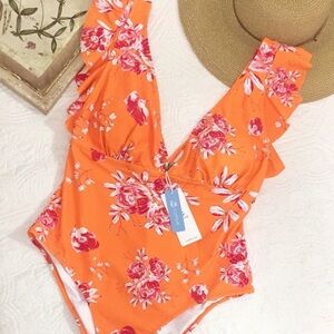 Cupshe Orange Floral Swimsuit Plus Size 1X